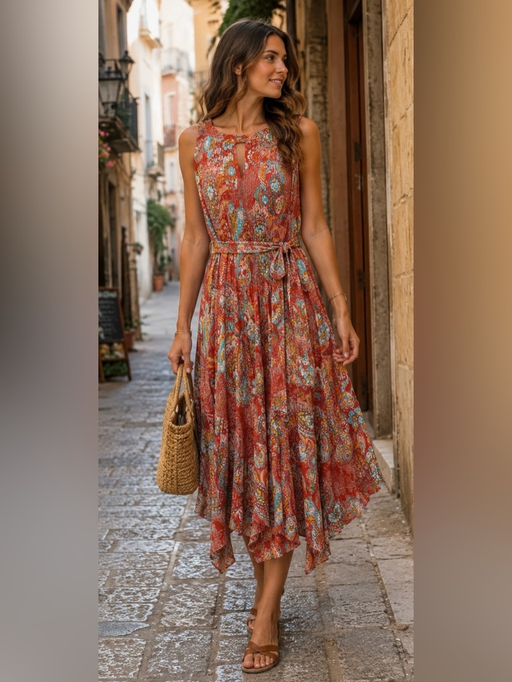 Melissa Paige Paisley Handkerchief Hem Dress – Size S/P/CH